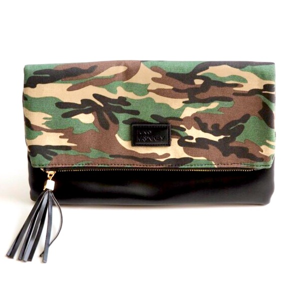 NWT Funky Monkey Camouflage Fold-Over Zippered Clutch - Picture 1 of 16